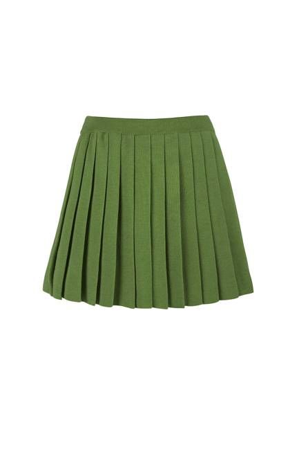 Piccolo Pleated 100% Merino Mini Skirt Olive Green