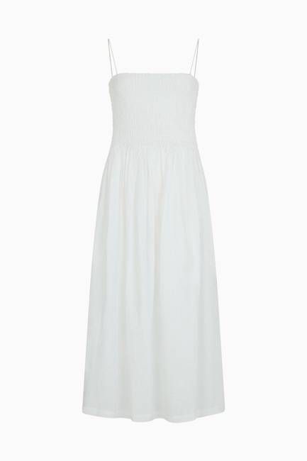 The Harlow Smocked Maxi Dress in white