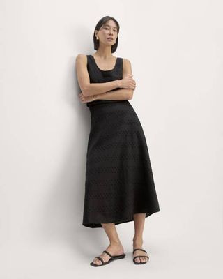 The Linen Eyelet Midi Skirt | Black Eyelet