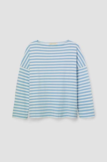 Leia-Sue Organic Cotton Jersey Stripe Top in Pale Blue & White Stripe