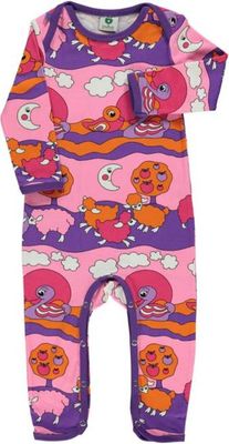 Long-sleeved baby suit with sheep and ducks