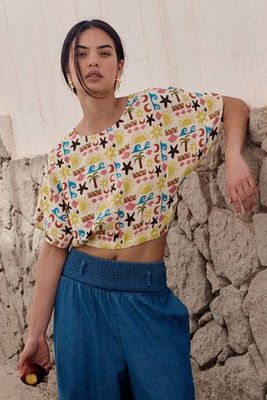 Zamora - Baumwolltop mit Coastal Beach Tile-Print