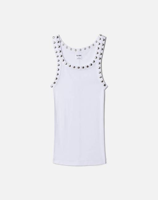 Studded Ribbed Tank - Optic White