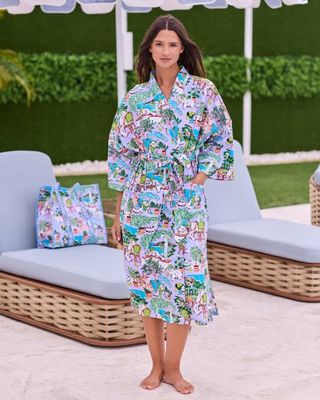 Mediterranean Meow - Long Robe - Lilac & Lime