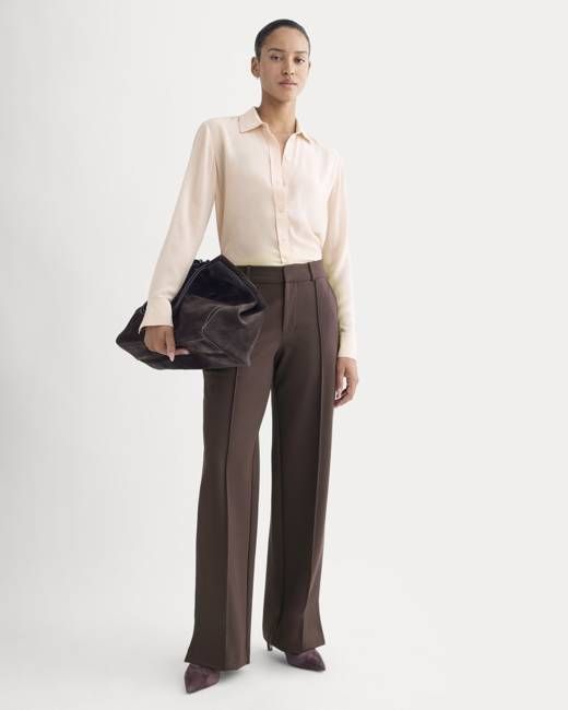 Ponte Wide-Leg Trouser | Dark Chocolate