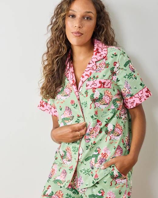 Holiday Hens - Short PJ Set - Sage