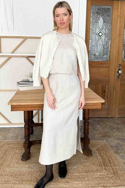 Studio Skirt - Natural Herringbone Twill