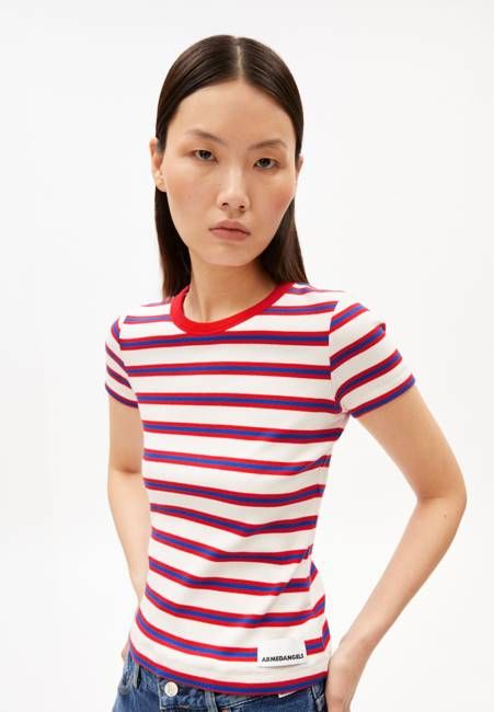 KARDAA STRIPES T-SHIRT | light oatmilk-mars red-dynamo blue