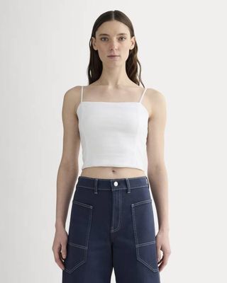The Seamed Top in Stretch Linen | White