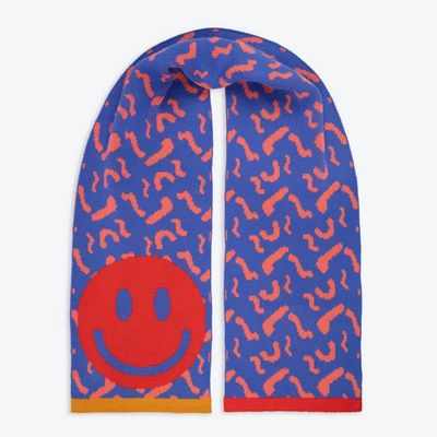 Miss Pompom Blue Smiley Scarf