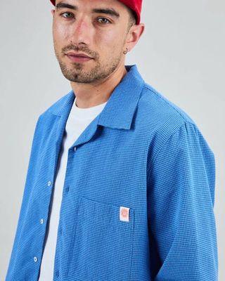 Asis Percales Daisy Checks Oversize Shirt Blue