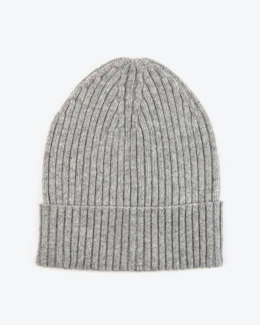 Miss Pompom Grey Wool Ribbed Beanie