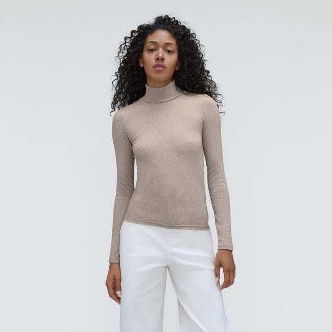 The Luxe Rib Turtleneck | Heathered Meringue