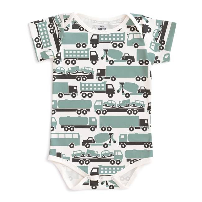 Short Sleeve Snapsuit - Big Rigs Surf Blue