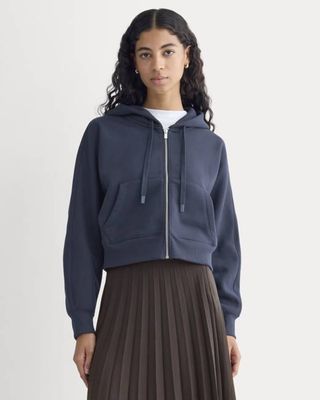 Luxe Fleece Full-Zip Cropped Hoodie | Navy