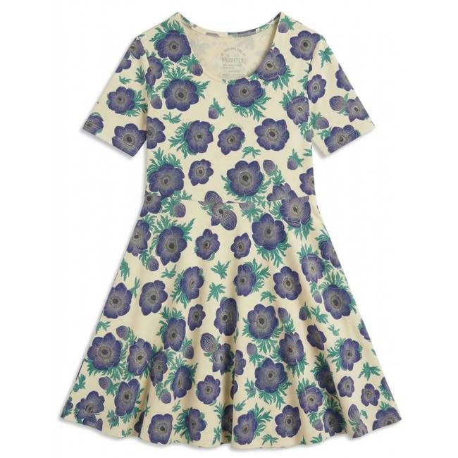 Girls Organic Cotton Short Sleeve Twirl Dress: Purple Poppies