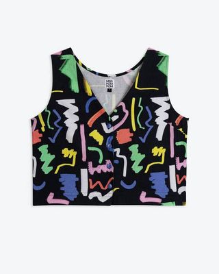 Miss PomPom Scribble Shell-Top, schwarz
