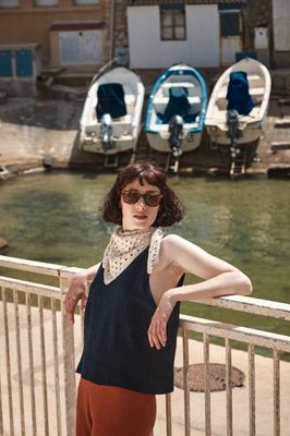 JASMINE Bandana Scarf in Organic Cotton - Navy Blue