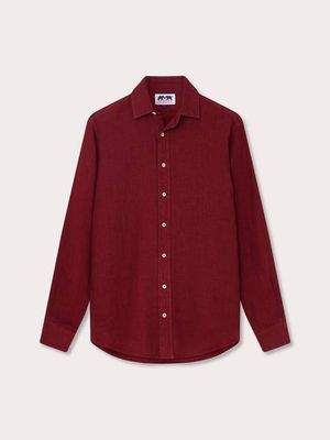Men's Burgundy Abaco Linen Shirt