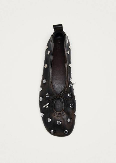 Rosalind All Studs Vintage Effect Brown Leather Ballet Flats