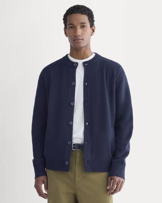 Luxe Merino Crew Cardigan | Deep Navy