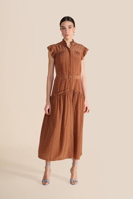 Sleeveless Darsha Toffee Polka Dress