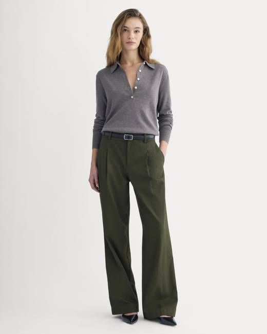 Wide-Leg Trouser in Buttersmooth | Dark Green | 32" Inseam