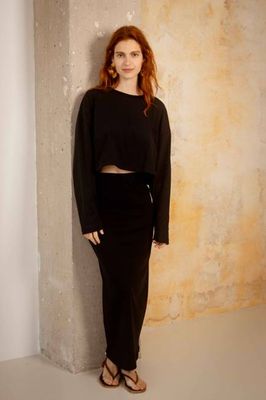 Organic Cotton Midi Skirt in Black