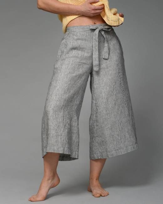 Joy - Linen Culottes in Black Stripe