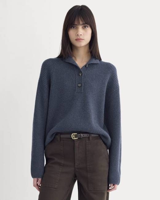 The Cocoon Henley in Wool Cashmere | Indigo