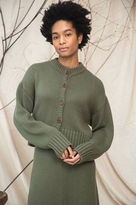 Sugi Organic Cotton Knitted Cardigan in Soft Khaki