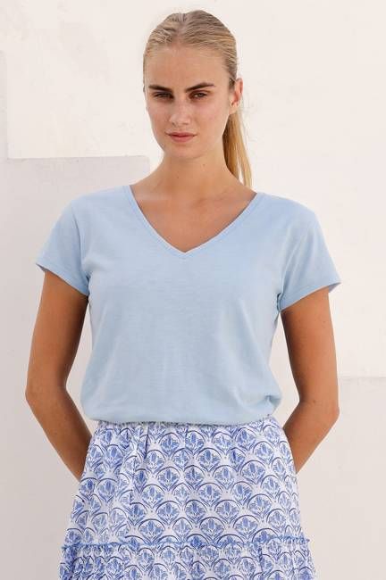 V-Neck Cotton T-shirt | Marina Blue