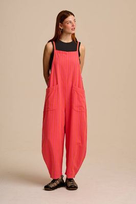 Oaxaca - Latzhose aus Baumwolle, gestreift in Rosa und Orange