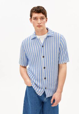 STRIPED KNIT POLOSHIRT | pure-wedgwood