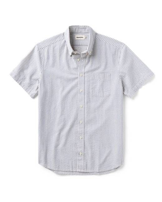 The Short Sleeve Jack in Steel Blue Stripe Seersucker