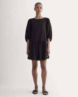 The Gauze Puff-Sleeve Mini Dress | Black