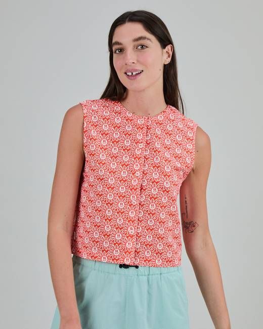 Asis Percales Daisy Button Up Blouse Red