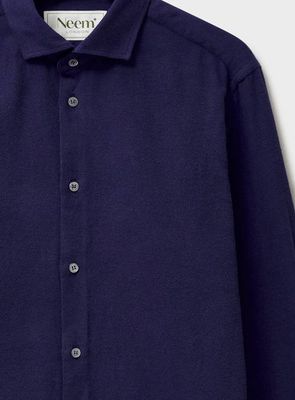 Recycled Italian Flannel Navy Cut Away Collar Shirt