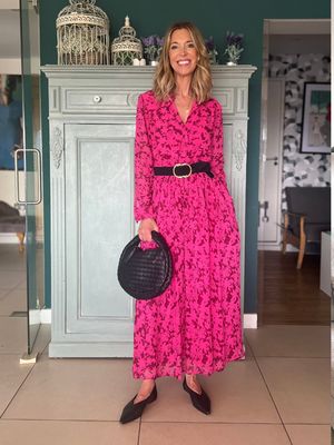 Julia - Printed Shirt Midi Dress - Pink Floral