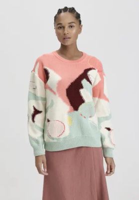 Intarsien-Strickpullover Relaxed aus reiner Biobaumwolle