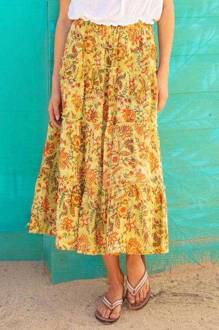 Rose One Size Skirt | Green/Orange