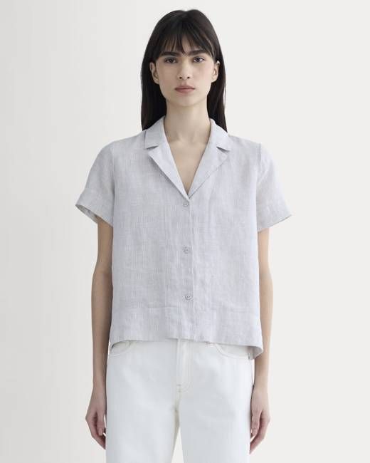 The Notch Shirt in Linen | Stone / White