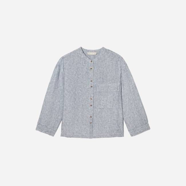 The Linen Billow Blouse | Blue Pinstripe