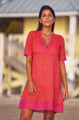 Kaftan Santorin aus Baumwolle | Clover Rosa/Orange