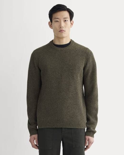 The Fisherman Crew in Wool Cashmere | Heathered Army Green