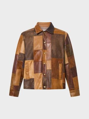 Bailey Bomber Jacket Patchwork Leather Brown