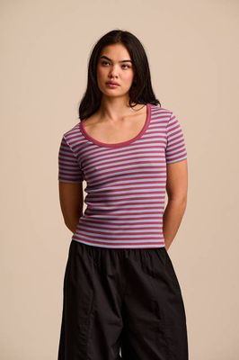 Vita - Kurzarm-T-Shirt aus gerippter Baumwolle mit Rundhalsausschnitt in Blau und Burgunderrot