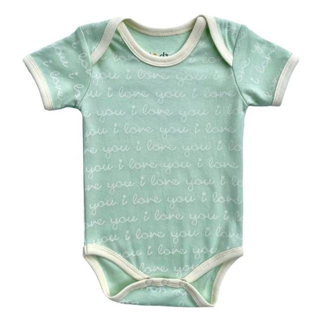 GOTS Certified Organic Cotton Short Sleeve Bodysuit - I Love You (Desert Green)