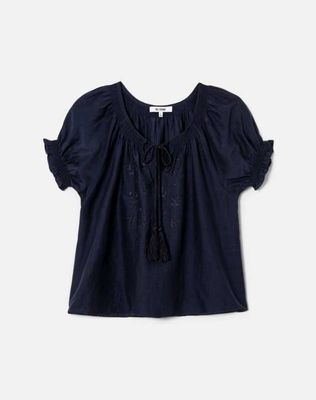 Katie Embroidered Top - Vintage Navy