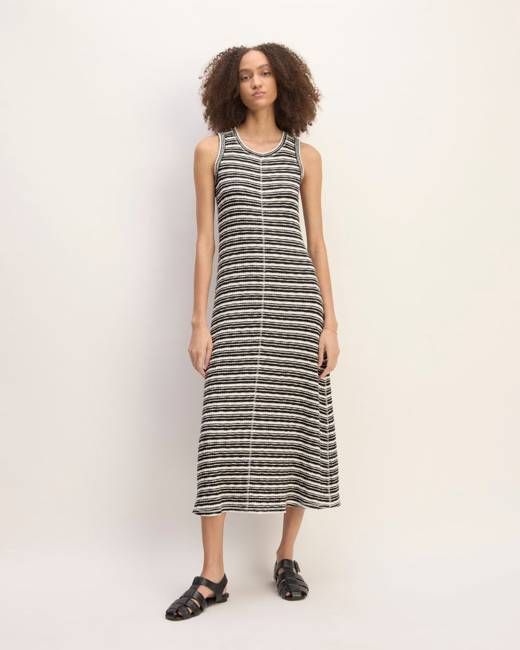 The Rib-Knit A-Line Tank Dress | Bone / Black